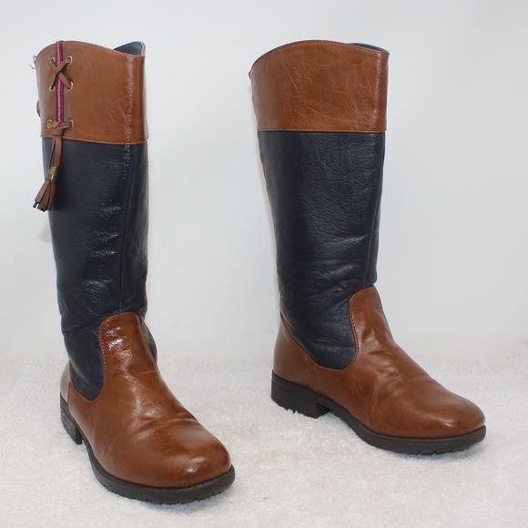 Tommy Hilfiger Other - Tommy Hilfiger Brown Blue Riding Boots Girls Sz 4